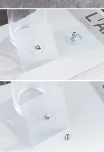 Primer plano detallado del tornillo adhesivo de pared transparente con tapa metálica.