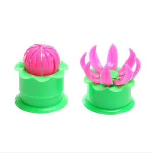 Küchen Kunststoff Blumen Schneiden Werkzeug Obst Slicer Gadget grün und rosa Display