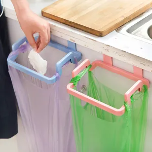Plastic cabinet door hanging trash bag holder multi-functional kitchen garbage storage rack.