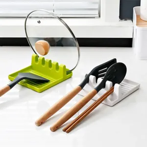 Multifunctional Plastic Kitchen Pot Lid Rack Spatula Holder Tableware Draining Storage Stand Countertop Organizer