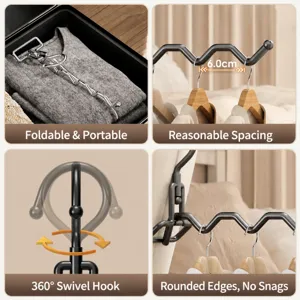 Portable folding stainless steel clothes hanger for travel, hotel and home daily drying use.