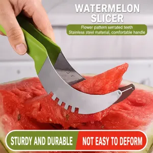 Stainless steel watermelon slicer cutter kitchen tool with comfortable handle and serrated blade