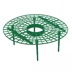 Green plastic circular strawberry support grid rack for gardening, potted plants and vegetables.
