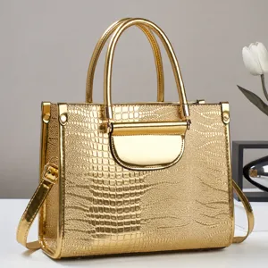 Vrouwen PU Leer Tote Tas Grote Capaciteit Krokodil Patroon Handtas Vintage Casual Schouder Crossbody Tas Voor Dagelijks Woon-werkverkeer