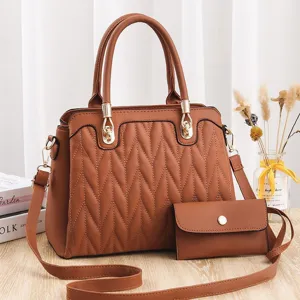 Elegantes Damen gestepptes Handtaschen Set, große Umhängetasche Shopper mit kleiner Tasche.