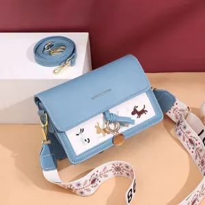 Dames Mode Crossbody Tas Mini PU Lederen Schoudertas Schattige Honden Borduurwerk Contrastkleur Handtas