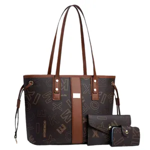 Damen Handtasche Set grose Kapazitat braune Monogramm Schultertasche mit passenden Brieftaschen