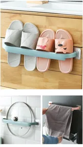 Wall-mounted slipper rack punch-free bathroom towel storage organizer kitchen shelf