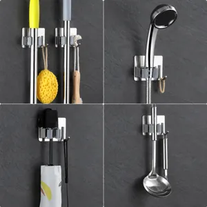 Support de balai en acier inoxydable sans perçage mural organisateur pour salle de bain cuisine.