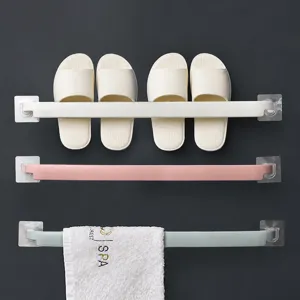 Wall Mounted Slipper Rack Bathroom Punch Free Towel Storage Holder Plastic Home Organizer Shelf For Toilet Kitchen