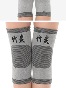 Grey knitted knee sleeves bamboo charcoal thermal leg warmer for daily joint support and sport.