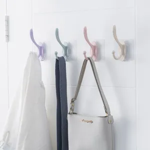 Wall mount adhesive hooks set, heavy duty traceless plastic coat hat hooks for door home.