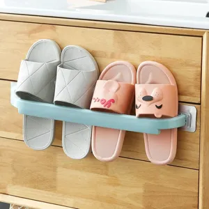 Wall mounted slipper rack bathroom shoe holder punch free towel storage organizer main