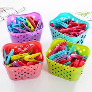 Multifunctional Plastic Clothes Clips With Storage Basket Windproof Sock Pegs Household Laundry Drying Clips Set