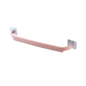 Pink wall-mounted bathroom towel rack punch-free adhesive storage shelf for home use