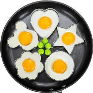 Stainless steel egg frying mold set, heart star flower shaped fried egg rings kitchen tool