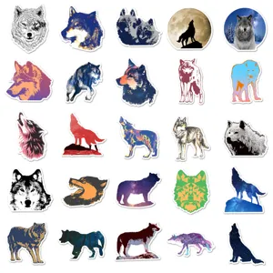 50 pcs wolf waterproof graffiti stickers, cool animal decals for skateboard and luggage.