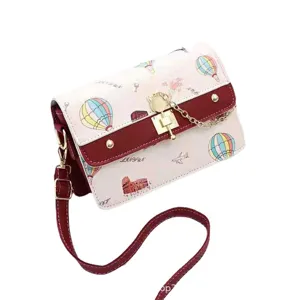 Damen Mode Umhängetasche süßer Druck Schultertasche lässige PU Leder kleine quadratische Tasche