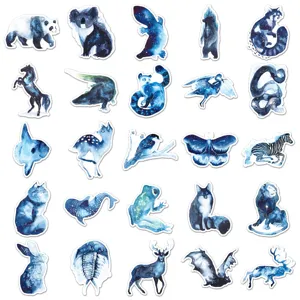 Watercolor space animal stickers set featuring various cute creatures with cosmic galaxy art.