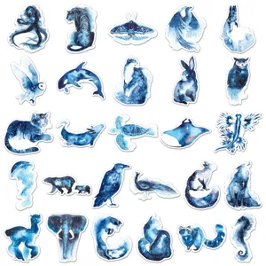 52pcs blue galaxy watercolor animal stickers waterproof vinyl graffiti decals for phone case.