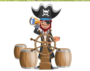 Vista de ilustración detallada del conjunto de disfraz de pirata caribeño para niños.