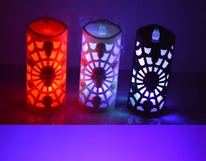 Halloween LED bougie électronique crâne toile d'araignée creux lumineux fête déco