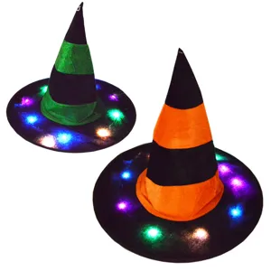 Halloween Hexe Hut LED Leuchtend Gestreift Samt Zauberer Hut Festival Party Kostüm Dekoration Kopfschmuck Hängendes Ornament