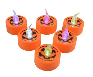 Halloween LED pumpkin tea light candles, plastic decorative flameless tealights for party.