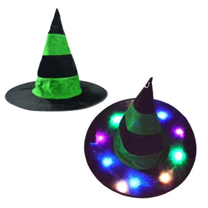 LED Halloween Hexenhut gruen schwarz gestreift leuchtender Zaubererhut Party Kopfbedeckung