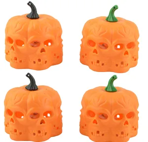 Halloween LED flashing orange skull pumpkin light electronic decorative lamp set for party