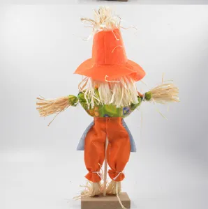 Thanksgiving scarecrow decoration detail view, lovely autumn harvest festival party ornament.