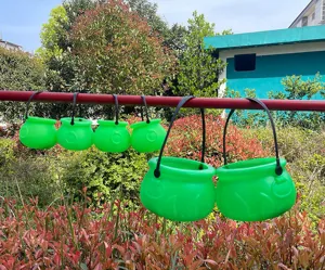 Green mini witch cauldron buckets, St Patrick's Day party decorative plastic flame pots set.