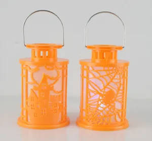 Halloween LED lanterna sospesa luce notturna, arancione plastica castello e ragnatela.