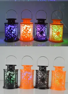 Halloween luce notturna portatile luminosa LED castello colorato ragnatela supporto decorativo