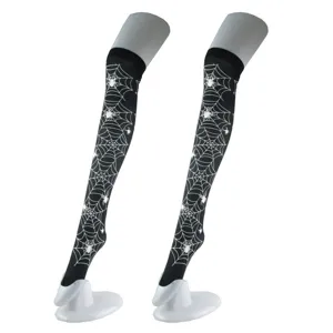 Women's Halloween Sexy Black Over The Knee Stockings Spider Web Print Long Socks For Costume Party Decor