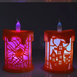 Halloween LED elektronische Kerzen Lichter mit Spinnen Schloss Motiven fur Party Deko