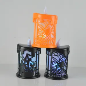 Halloween LED Kerze Licht Flammenlose Batteriebetriebene Teelicht Mit Schloss Spinnennetz Muster Für Party Home Dekoration