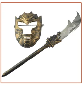 Set di giocattoli alabarda Guan Dao in plastica per bambini e maschera armatura antica cosplay