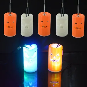 Halloween Pumpkin Skull LED Glowing Necklace Toy Colorful Light Up Rounded Hanging Light Night Lamp For Holiday Party Decor