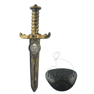 Pirat Kostüm Spielset mit goldener Kunststoff Dolch Schwert und schwarzer Augenklappe Party.