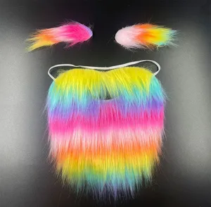 Set di barba finta e sopracciglia arcobaleno colorate, accessorio costume per festa Halloween.