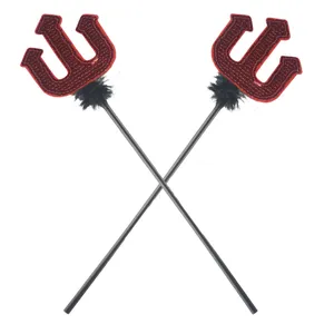 Red sequin devil trident prop with black feathers for halloween party dress up costume