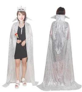 Shiny sequin cape cloak for Halloween party stage performance long sparkly shawl costume