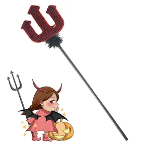 Red Devil Trident Halloween Costume Prop with Sequins and Feathers Party Toy Stick
