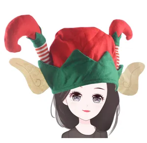 Christmas elf hat with striped legs and ears festive party costume headwear for adults kids