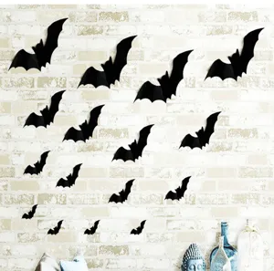 Black bat wall stickers for Halloween party home window decoration, removable PVC bats.
