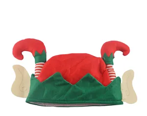 Christmas elf hat detail shot featuring funny upside down striped legs and pointed ears.