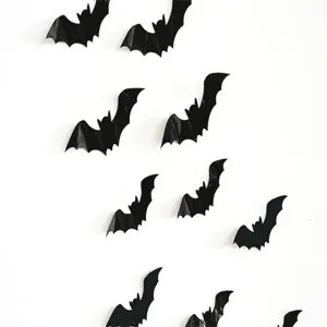 Black 3D bat wall stickers for Halloween party home decoration glass window removable decals.
