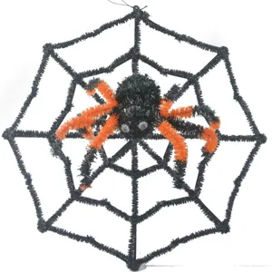 Halloween Decoration Prop Creative Creepy Spider Web Plastic Net With Colorful Plush Spider Model Haunted House Party Decor