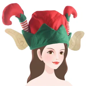 Cute Christmas elf hat with striped legs and ears for festive party dress up costume headwear
